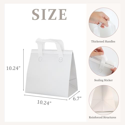 12Pcs Insulated Lunch Bag Disposable Cooler Bag Thermal Grocery Take Away Bags for Food Delivery Party Drink Picnic Holiday, 5 Colors - color: Black, White, Brown, Matcha Green, Silver, size: 10.24"(H) x 10.24"(L) x 6.7"(W)