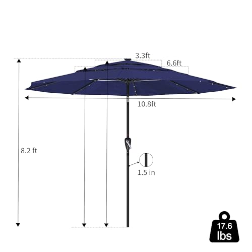 Boyel Living 11ft Patio Umbrella with Solar LED lights Outdoor Umbrella with Tilt Outdoor Large Table Market Umbrella for Poolside Deck Garden Backyard - color: Navy Blue