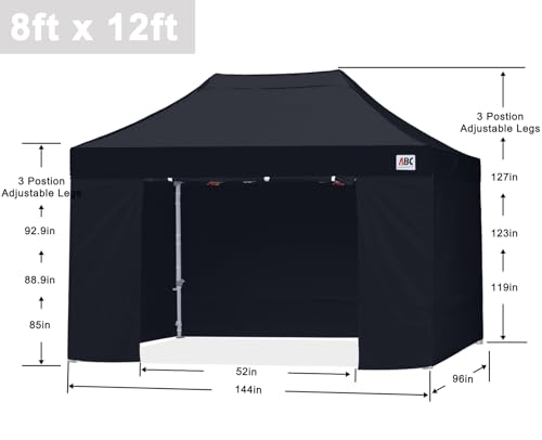 ABCCANOPY Easy Pop Up Canopy Tent with Sidewalls 8X12 Commercial -Series, Black - color: black, size: 8X12