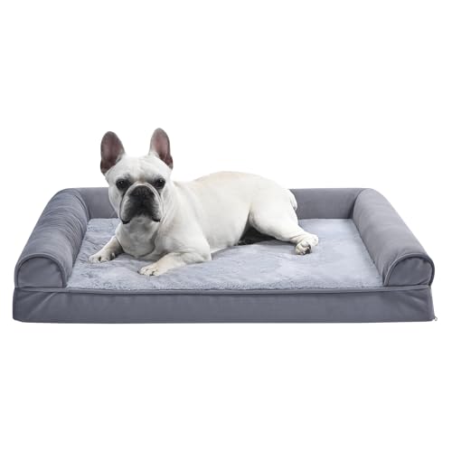 Amazon Basics Living Room Couch Dog Bed with Premium Foam, Non-Slip Bottom, Removable Washable Cover, Pressure-Relief Support for Dogs up to 55lbs, Large (36" x 27"), Grey - color: Grey, size: Large, style: Sofa-Style Bed