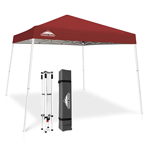 EAGLE PEAK 10x10 Slant Leg Pop-up Canopy Tent Easy One Person Setup Instant Outdoor Beach Canopy Folding Portable Sports Shelter 10x10 Base 8x8 Top (Burgundy) - color: Burgundy, size: 10x10