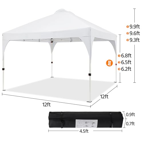 Yaheetech 12x12 Pop Up Canopy Tent with Vent, Easy Set Up Tent, Instant Sun Shelter Canopy with Wheeled Bag, 4 Sandbags, 12 Stakes & 4 Ropes, for Parties, Beach, Outdoor, White - color: White, size: 12×12