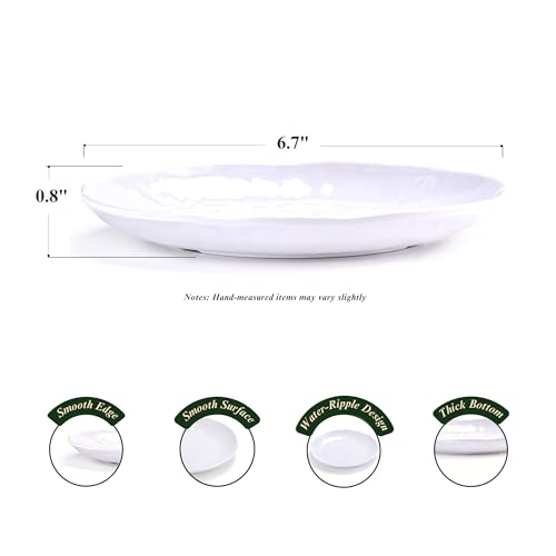 6.7-Inch Melamine Dessert Plates (Set of 6) - Unbreakable and Reusable Dinnerware with Ceramic Feel, Stackable and Dishwasher-Safe (White) - color: White
