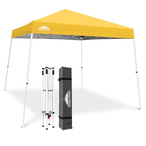 EAGLE PEAK 10x10 Slant Leg Pop-up Canopy Tent Easy One Person Setup Instant Outdoor Beach Canopy Folding Portable Sports Shelter 10x10 Base 8x8 Top (Yellow) - color: Yellow, size: 10x10