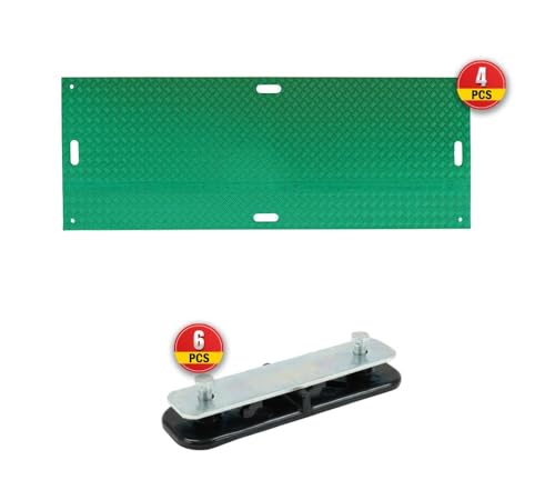 Mytee Products 4 Pack 3' x 8' Green Ground Protection Mats w/Double Sided Diamond Plated Tread Design & 6 Pcs Single Connectors - Polyethylene Mat, Easily Supports 90 Ton Loads on Lawns, Dirt - color: Green, size: 4 - Pack