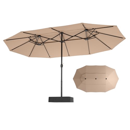 Sophia & William 15ft Extra Large Patio Umbrella with Base Included, 2-Tier Double-Sided Rectangle Outdoor Umbrella with Stand, Market Umbrella for Pool Garden Backyard, Beige - color: Beige 2-Tier