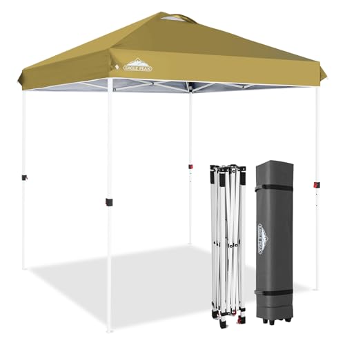 EAGLE PEAK Pop Up Canopy Tent with Wheeled Carry Bag, 8 Stakes, 4 Ropes, Easy Set Up Tent Canopy, 6.6x6.6 ft, Beige - color: Beige, size: 6.6x6.6