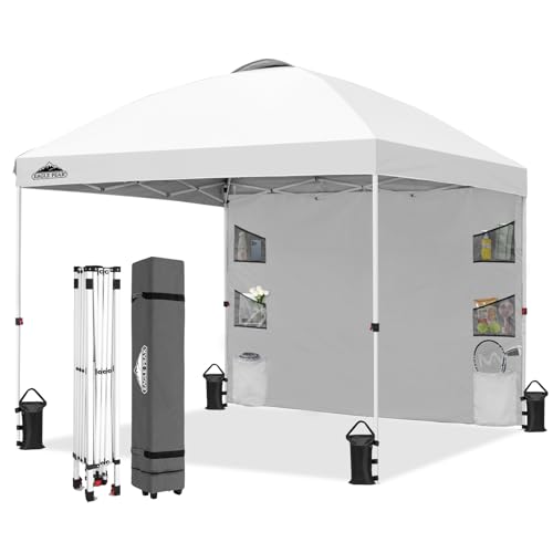 EAGLE PEAK Commercial Canopy 10x10 with Sidewall Storage, Easy OnePerson Setup Pop Up Canopy Tent with Roller Bag, Stakes, Ropes, and Weight Bags, White - color: White