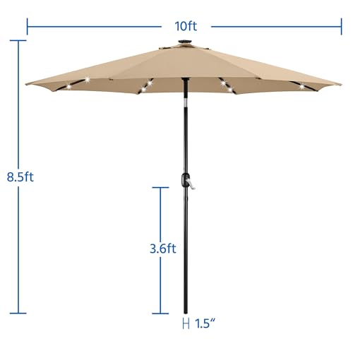 Yaheetech 10FT Solar Powered Patio Umbrella - UV Protection Market Table Umbrella w/ 32 LED Lights & Push Button Tilt & Crank Lift System for Garden/Lawn/Deck/Backyard/Pool,Tan - color: Tan, size: 10FT