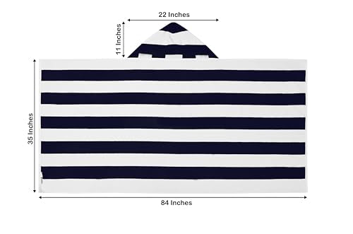 COTTON CRAFT Hooded Beach Towel - Oversized XXL 35x84 Towel with Hood for Adults - The Big Kahuna 7 Foot Beach Blanket Towel - Big & Tall Soft 100% Cotton Velour - Pool Bath Wrap - Cabana Stripe Navy - color: Cabana Stripe - Navy, size: 1 Pack - 35x84 Hoo