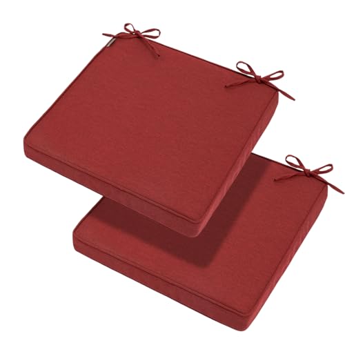 Magpie Fabrics Indoor Outdoor Waterproof Square Chair Cushion, 18" x 18" x 2.5", 2 Pack, Water Resistant Seat Cushions, for Patio Garden Office, Dark Red - color: Dark Red