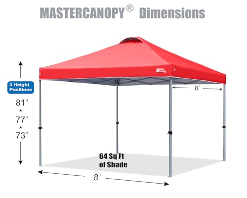 MASTERCANOPY Pop-up Canopy Tent with Roller Bag (8x8, Red) - color: Red, size: 8x8