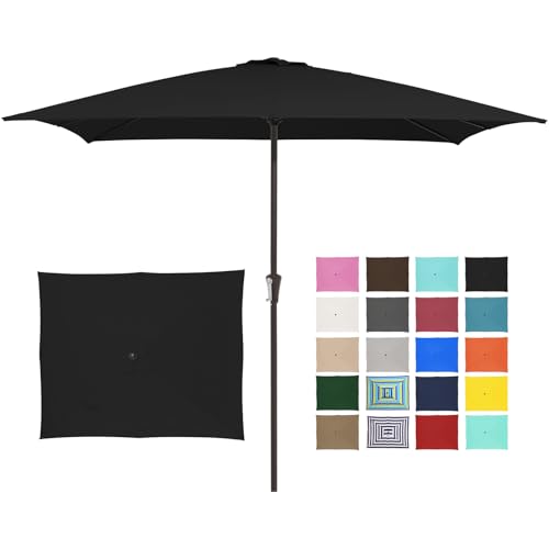 JEAREY 8x10 ft Rectangular Patio Umbrellas Outdoor Table Market Umbrella w/Crank, 8 Sturdy Ribs, UV Protection Windproof Sunproof for Garden, Deck, Backyard, Pool(Black) - color: Black, size: 8x10ft