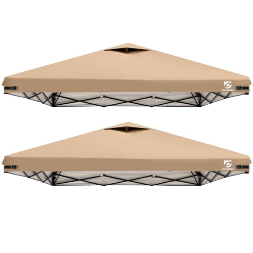 10x10 Pop Up Canopy Replacement Top Cover with Air Vent for Straight Leg Canopy Tent, Waterproof for Outdoor Garden Patio Camping Sun Shade(Frame NOT INCUDE) (Beige-2PCS) - color: Beige-2PCS