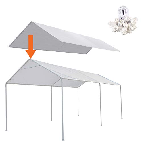 Thanaddo 10 x 20 Ft Carport Replacement Canopy Cover Garage Top Tent Shelter Tarp with Free 44 Ball Bungee Cords,White(Only Cover, Frame Not Include) (10x20 White) - size: 10x20 white