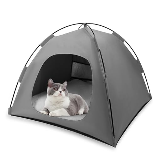Pet Tent for Cats & Small Dogs - Portable Foldable Indoor Outdoor Cat Tent & Dog House with Sunshade, Removable Cat Cave Bed for Camping, Beach, Park - Semi-Enclosed Hideaway (gray,15.7*15.7*11.8in) - color: gray, size: 15.7*15.7*11.8in