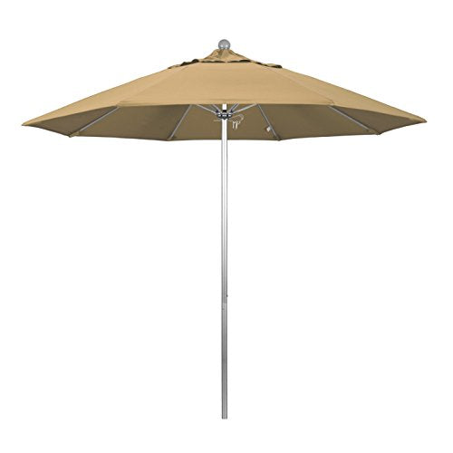 California Umbrella 9' Round Aluminum/Fiberglass Umbrella, Push Open, Silver Pole, Olefin Champagne Fabric - color: Champagne