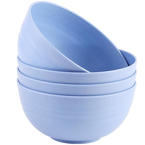 Unbreakable Wheat Straw Cereal Bowls Set of 4, 24 OZ Microwave and Dishwasher Safe Lightweight Soup and Salad Bowl Sets, Reusable Dessert Bowls for Rice, Pasta, Snack, Fruit, BPA Free (Blue) - color: Blue