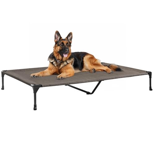 Veehoo Outdoor Elevated Dog Bed Large Sized Dogs, XL Cooling Raised Dog Cots Beds Training Platform Off Ground Hammock with Breathable Mesh, No-Slip Feet, 49"x33", Brown - color: Brown, size: 49.0"L x 33.0"W x 9.0"Th