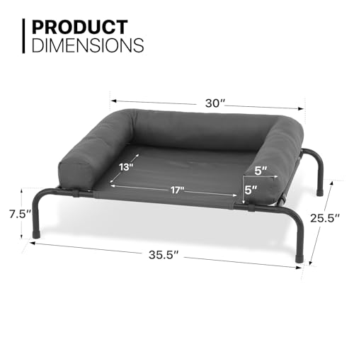 MoNiBloom Outdoor Elevated Dog Bed w/Removable Bolster, Portable Raised Outdoor Dog Bed with Stable Anti-Slip Feet & Breathable Mesh, 35.5 Inches Length, Dark Gray - color: Dark Gray, size: 35.5"L