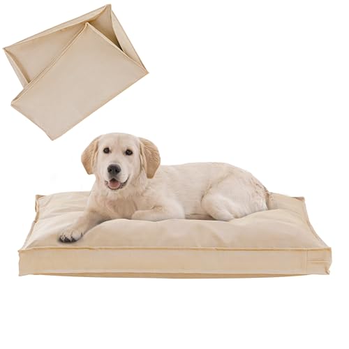 Dog Bed Covers Replacement Washable, Waterproof Dog Bed Cover with Zipper, 36Lx27Wx3H inch Durable Oxford Pet Bed Cover for Outdoor/Indoor Use, Cover Only, Khaki - color: Khaki, size: 36*27*3 inch