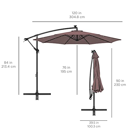 Best Choice Products 10ft Solar LED Offset Cantilever Hanging Market Patio Umbrella, 8 Sturdy Ribs, Easy Adjustment - Deep Taupe - color: Deep Taupe, size: Offset