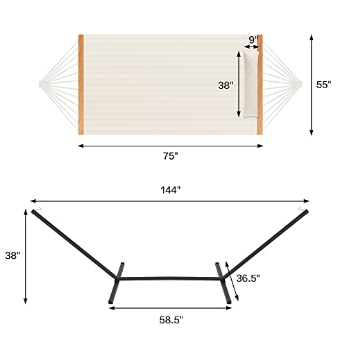 Homgava Two Person Hammock with Stand for Outside Heavy Duty, Outdoor Patio Hammock with Portable Steel Stand, Large Double Hammocks,480lbs Capacity.(Off White) - color: Off White