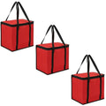 JoEzzy Insulated Bags – Large Thermal Food Delivery Bag & Reusable Shopping Tote – Heavy Duty Cooler Bag for Catering, Picnics, Beach, & Office Lunch – Collapsible, Stands Upright, Red - color: 3-Pack (Bag)