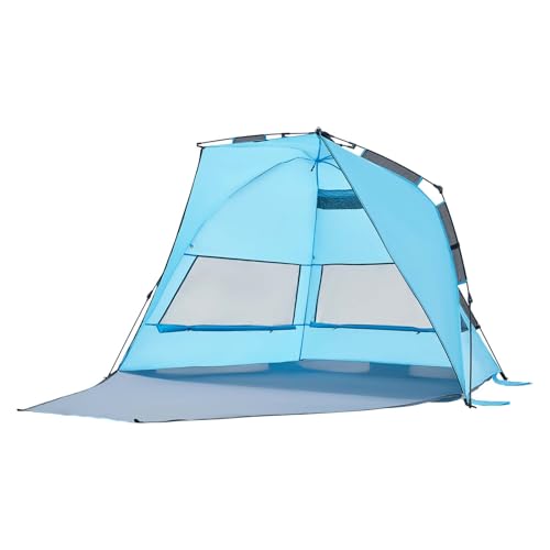 VEVOR Beach Tent Sun Shelter for 4 Person, Pop Up Beach Tent UPF 50+, Portable Sun Shade Beach with Carrying Bag and Sand Pockets, Easy Setup Umbrella for Camping Fishing Outdoor Picnic - size: 4 Person(Pop Up)