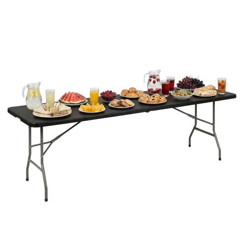 BestOffice 8 FT Picnic Table Plastic Camping Table Portable Square Height Folding Table Perfect for Picnics, Parties, Party and Camping, Black - color: Black, size: 8 FT