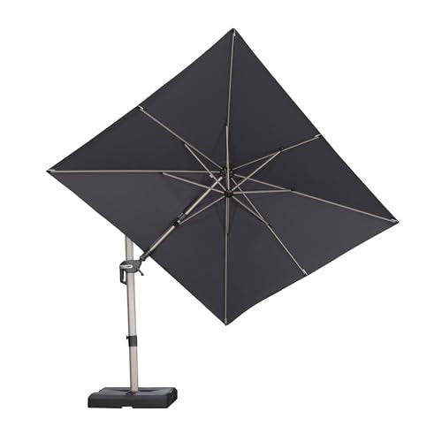 PURPLE LEAF 8' X 10' Left-right Tilting Patio Umbrella Outdoor Swivel Cantilever Umbrella Aluminum Offset Umbrella with Champagne Frame and 360-degree Rotation for Garden Deck Pool, Grey - color: Gray, size: 8' x 10'(Tilt)