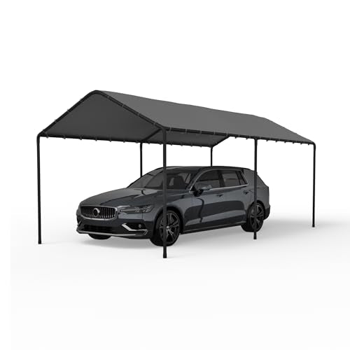 Carport, 10‘ x 20’ Heavy Duty Portable Garage All-Season Car Canopy, Outdoor Garage Boat Shelter Carport Canopy Party Tent w/Water-Resistant Tarp for Backyard (Grey, 10' x 20' /no Side) - color: Gray, size: 10' x 20' /no side