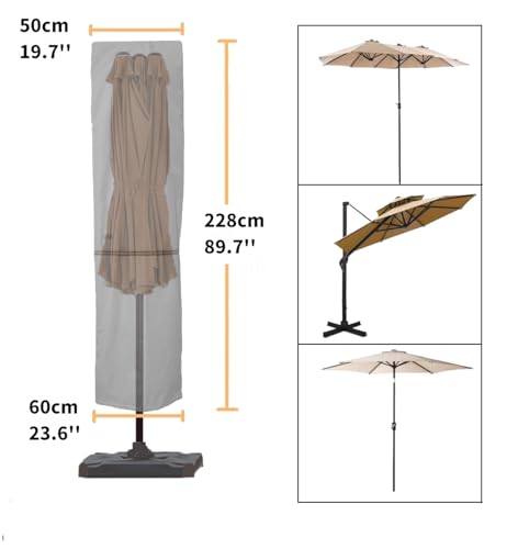 Patio Umbrella Cover with Rod for 7 to 11 Ft Umbrellas & 15 Ft Double-Sided Umbrellas, Protective Waterproof Cover with Zipper, Beige - color: Beige, size: Cantilever 7'-11' Or 15' Double Sided