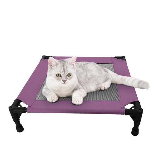 Pozico Elevated Pet Bed with Breathable Mesh for Small Cat and Dog, Raised Cooling Pet Cot for Puppy and Kitty, 18.9x18.9 inch (Purple Bed) - color: Purple Bed