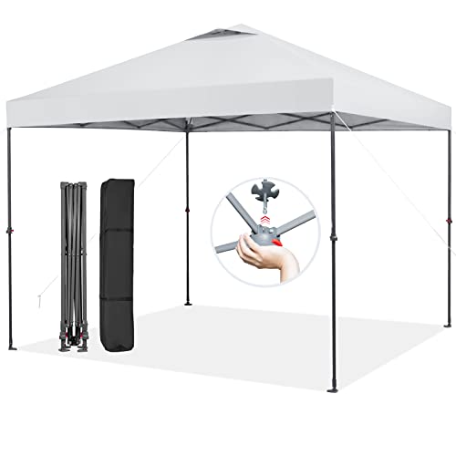 Tangkula 10x10 Ft Pop Up Canopy, Easy Set-up Instant Tent with Center Lock, Carry Bag, Rotatable Feet, 8 Stakes, 4 Ropes, Outdoor Canopy Tent for Beach, Camp, Patio, Market (White) - color: White, size: 10x10FT