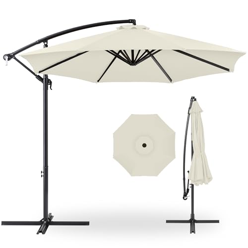 Best Choice Products 10ft Offset Hanging Market Patio Umbrella w/Easy Tilt Adjustment, Polyester Shade, 8 Ribs for Backyard, Poolside, Lawn and Garden - Ivory - color: Ivory, size: Offset