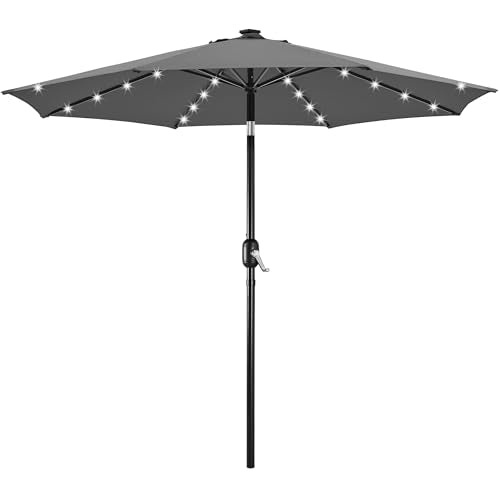 Yaheetech 10FT LED Lighted Patio Umbrella, Outdoor Solar Table Umbrella with 8 Ribs/Tilt Adjustment and Crank Lift System for Garden/Deck/Pool, Gray - color: Gray, size: 10ft
