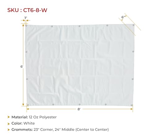 Mytee Products 8 Pack 6' x 8' White Canvas Tarp 12oz - Water Resistant & Breathable - Heavy Duty Tarps - Multipurpose Tarpaulin Cover for Camping Tent - color: White (8 Pcs), size: 6' x 8'