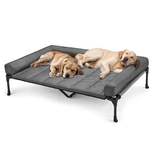 Veehoo Cooling Elevated Dog Bed Add Removable Waterproof Bolster Cushion Mat, Raised Pet Cot with Breathable Teslin Mesh, No-Slip Feet, Dog Sofa Bed for Indoor Outdoor, XXLarge, Black Silver - color: Black Silver, size: 59.0"l X 37.5"w X 9.0"th