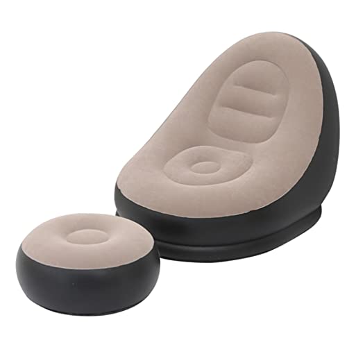 Inflatable Lounge Chair for Adults, Portable Folding Inflatable Blow Up Couch with Foot Stool, Lazy Flocking Recliner Chair Air Sofa for Indoor Outdoor Travel Camping (No Pump)(Coffee) - color: Coffee