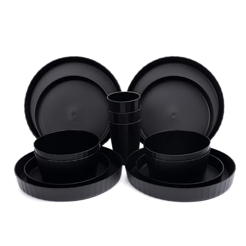 24Pcs Kitchen Plastic Wheat Straw Dinnerware Set,Dinnerware Sets for 6,Microwave Dishwasher Safe Plates