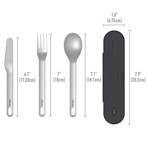 Bentgo Stainless Travel Utensil Set - Reusable 3-Piece Silverware Set with Carrying Case, High-Grade Premium Steel, BPA-Free Case, Eco-Friendly - Ideal for Travel, Camping, and Office Use (Carbon) - color: Carbon
