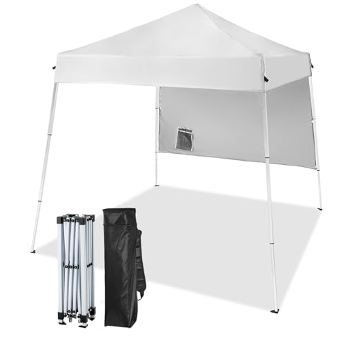 Outvita 6'x6' Pop Up Canopy Tent Commercial Instant Gazebo Tent, Waterproof & UV Protection Canopy Tent with Slant Legs & 1pc sidewall for Party Wedding Birthday BBQ Events - style: 6x6-white