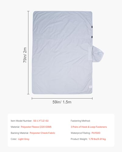 VEVOR Camping Blanket, Large Warm Wearable Stadium Blanket, Waterproof & Windproof, Polyester Fleece, Flame Retardant, Great for Outdoors, Picnics, Hiking, Sports Events, Travel, 79" x 59", Light Grey - color: Light Grey