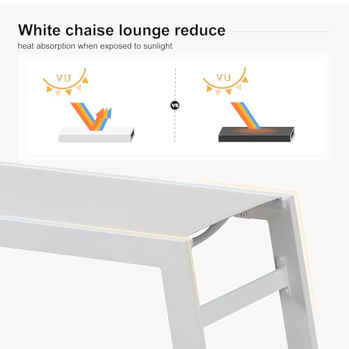 PURPLE LEAF Oversize Chaise Lounge Chair Outdoor 2 Pieces White Aluminum Lounge Chair with Wheels and Table for Pool Deck Patio, Ivory - color: Ivory, style: Oversize Inclining-leg