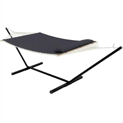 Double Hammock with Stand, Outdoor Quilted Padded Hammock with Heavy Duty Iron Frame, Portable Patio Swing Bed for Backyard Garden, 450 Lbs Capacity,Dark Gray - color: Dark Gray a