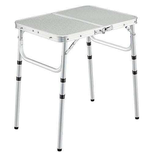 REDCAMP Small Camping Table 2 Foot, Portable Aluminum Frame Folding Table Adjustable Height Lightweight for Picnic Beach Outdoor Indoor, White 24 x 16 inch (3 Heights) - size: 2-Feet (3 heights 10"/19"/26")