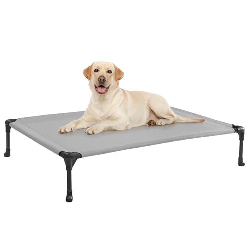 Veehoo Outdoor Elevated Dog Bed Large Sized Dogs, Large Cooling Raised Dog Cots Beds Training Platform Off Ground Hammock with Breathable Mesh, No-Slip Feet, 42"x30", Grey - color: Silver Gray, size: 42.0"L x 30.0"W x 7.0"Th