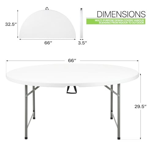 Magshion 60" Round Folding Table, 5 Feet Bi-Folding Plastic Commercial Dining Card Table w/Carrying Handle for Outdoor Wedding Party Event Picnic, White - color: White, size: 5.5Ft
