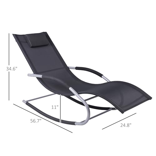 Outsunny Zero Gravity Rocking Chair Outdoor Chaise Lounge Chair Recliner Rocker with Detachable Pillow and Weather-Fighting Fabric for Patio, Deck, Pool, Black - color: Black